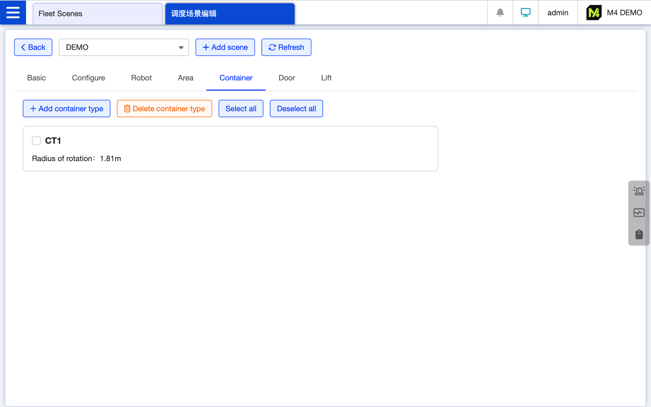 Container Type Edit List Page